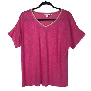 Chico's‎ Womens 100% Linen Pink Ruched Short Sleeve Top Size M Boho Beach Summer